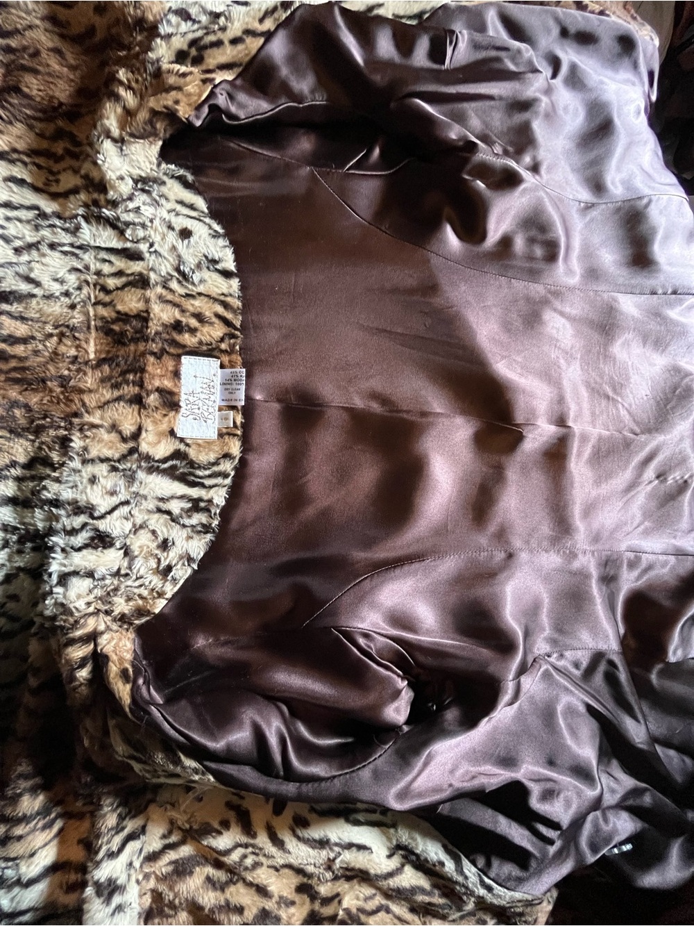 Sara Berman Faux Fur Pea Coat Portrait Neckline Collar Tiger Stripe Vintage - Picture 7 of 16